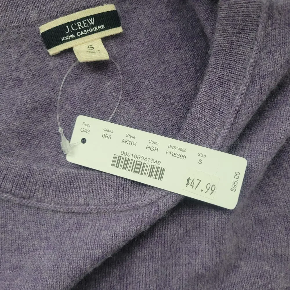 NWT J Crew 100% Cashmere Relaxed Shirt Sweater Size S Purple Preppy Office Twee